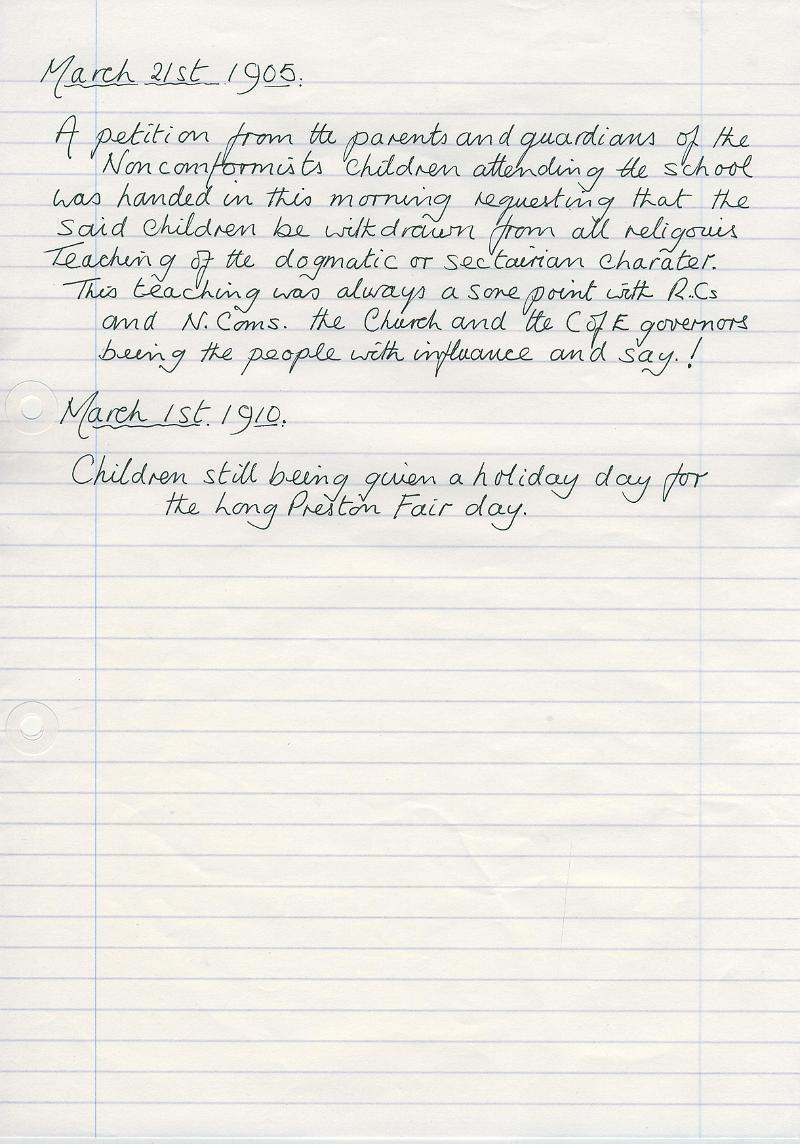 Log Book 1905-10.JPG - Extracts from Long Preston Endowed School Log Book 1905-10